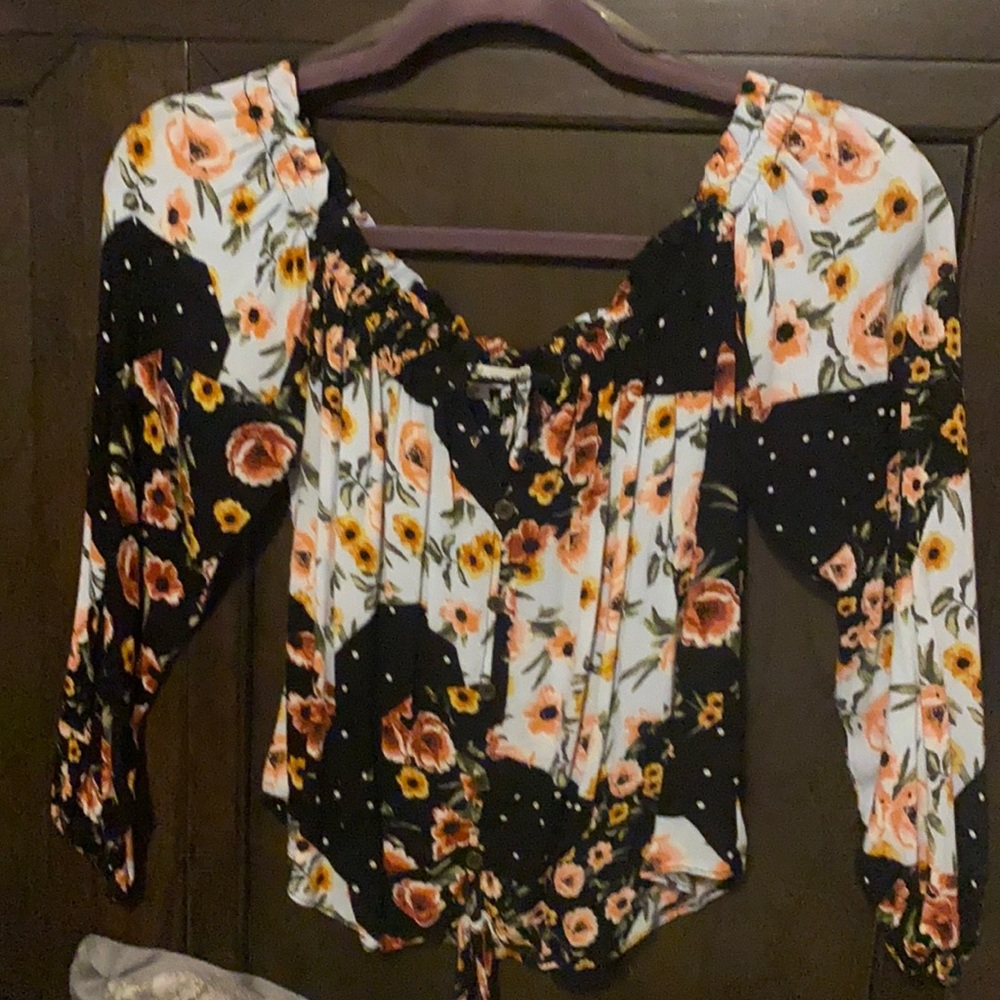 Over the shoulder tie in front blouse